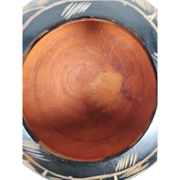 Vtg Hand Carved Two-tone Floral Wood Bowl Folk Art Flowers Boho Rustic - Picture 3 of 6